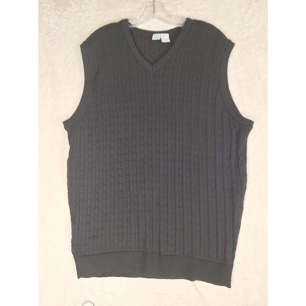 Linea Uomo Sweater Vest Mens 2XL Black Sleeveless V Neck Knit Stretch Winter XXL